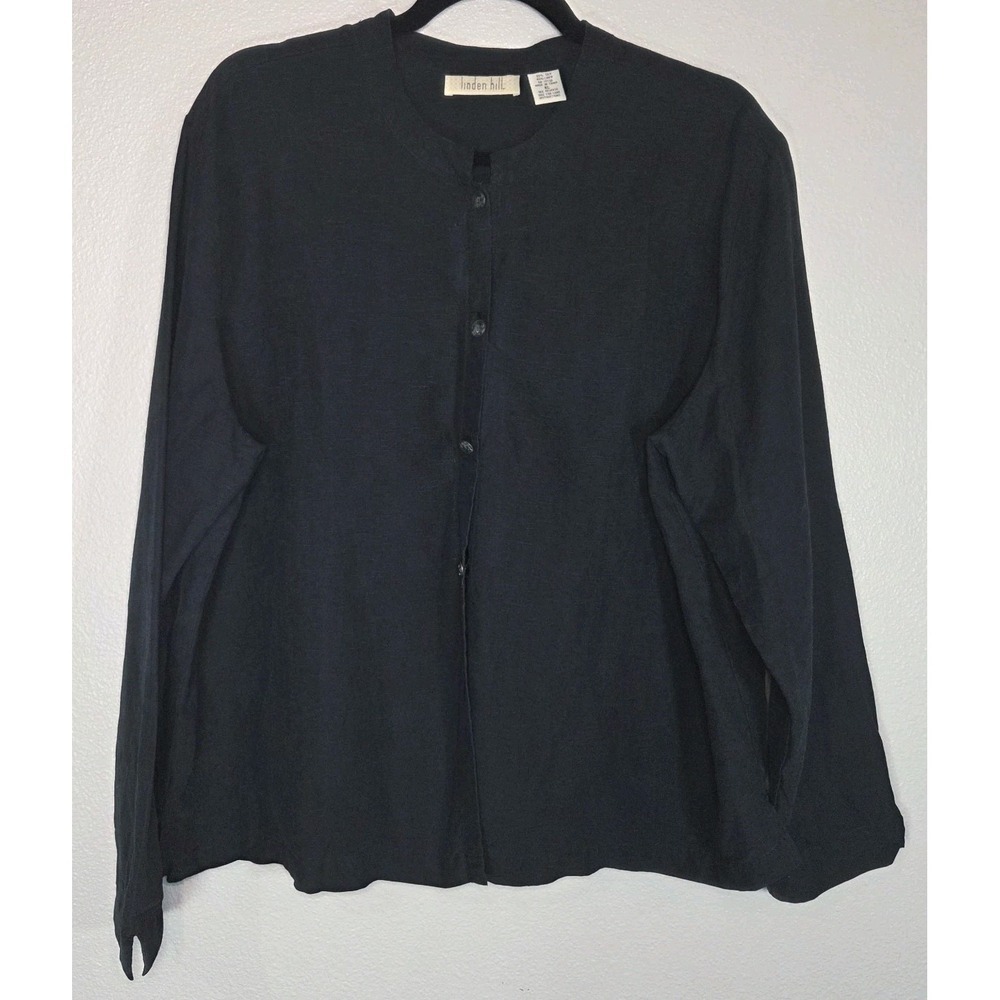 Linden Hill Silk Linen Blouse‎ Black Button Front Lightweight XL